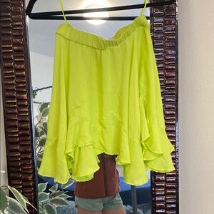 Free People Yellow/ Chartreuse Mini Skirt with Ruffled uneven Hem XS